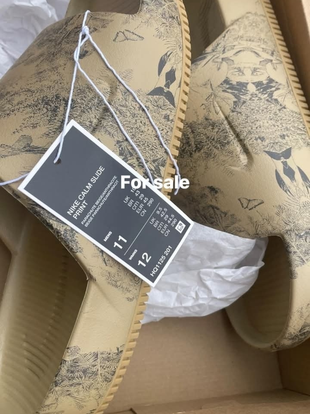 Nike Beige Printed Calm Slide Sandals with Black Nature Print